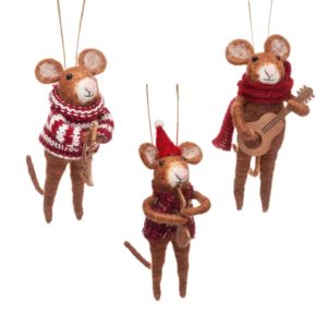 Trio Felt hanging Mice Christmas Tree Decorations