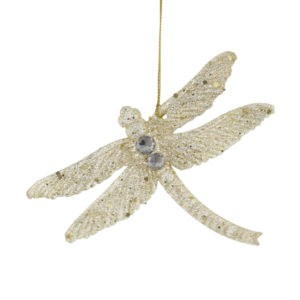 P025278 Gold Sparkly dragonfly hanging Christmas Decoration