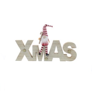 30cm wooden XMAS with red/white stripped gonk
