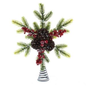 33CM Red Berries and Pine Tree Topper