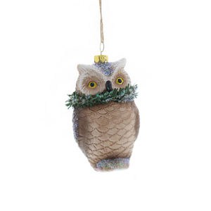 10cm brown and white glitter owl hanging decoration