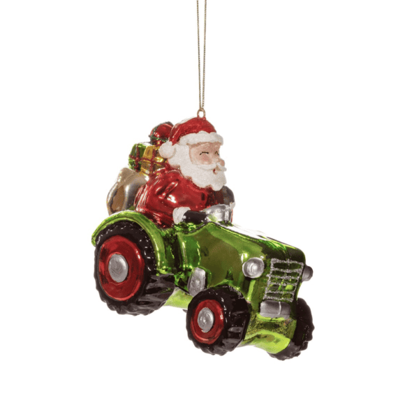 Santa on a Tractor Shaped Bauble Santa on a Tractor Shaped Bauble