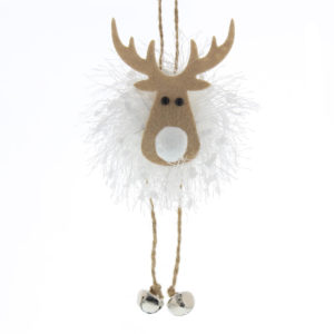 white fur hanging reindeer with dangly feet