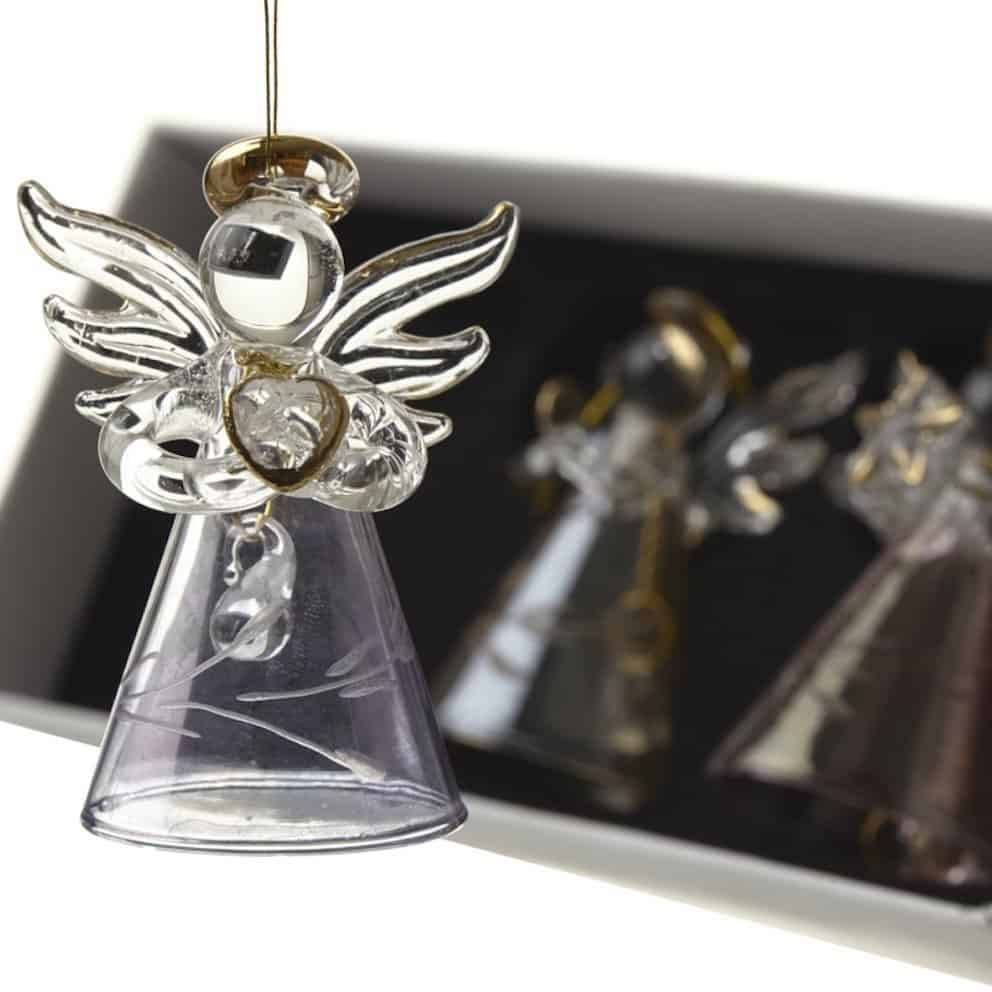 Set Of Hanging Glass Angels With Bells