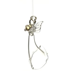 Floating Glass Angel and Heart Hanging Christmas Tree Decoration