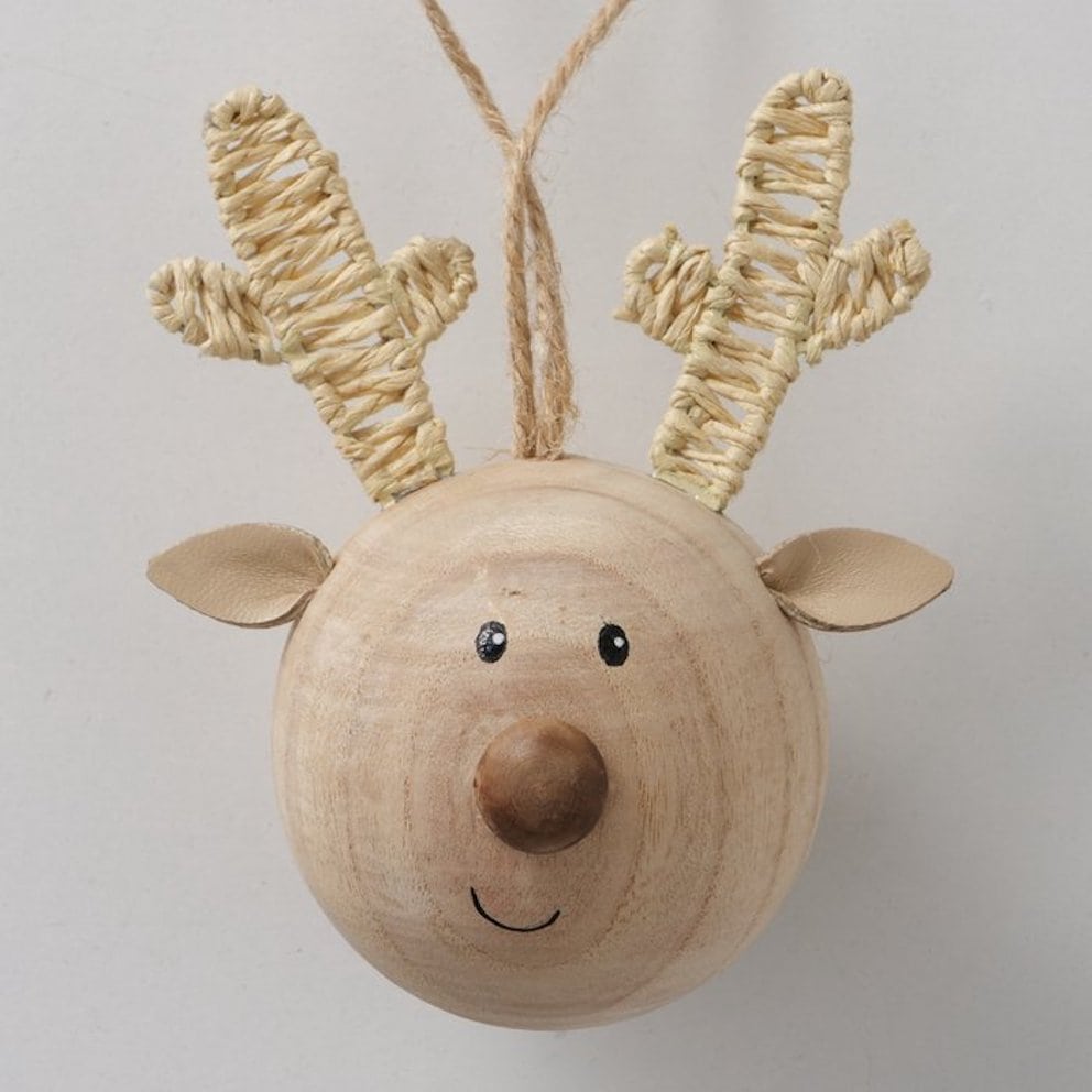 Round Wooden Ball Hanging Reindeer Christmas Decoration