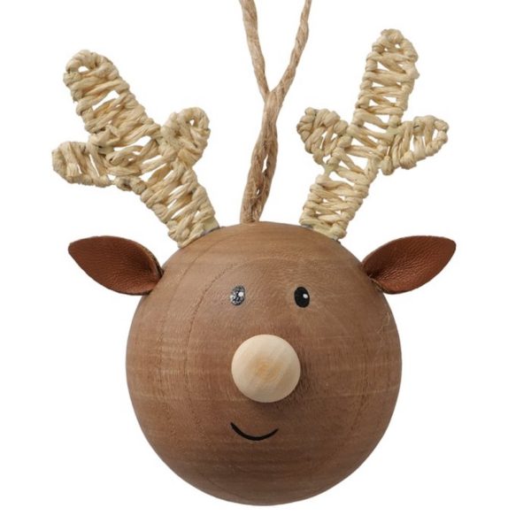 Round Wooden Ball Hanging Reindeer Christmas Decoration Round Wooden Ball Hanging Reindeer Christmas Decoration