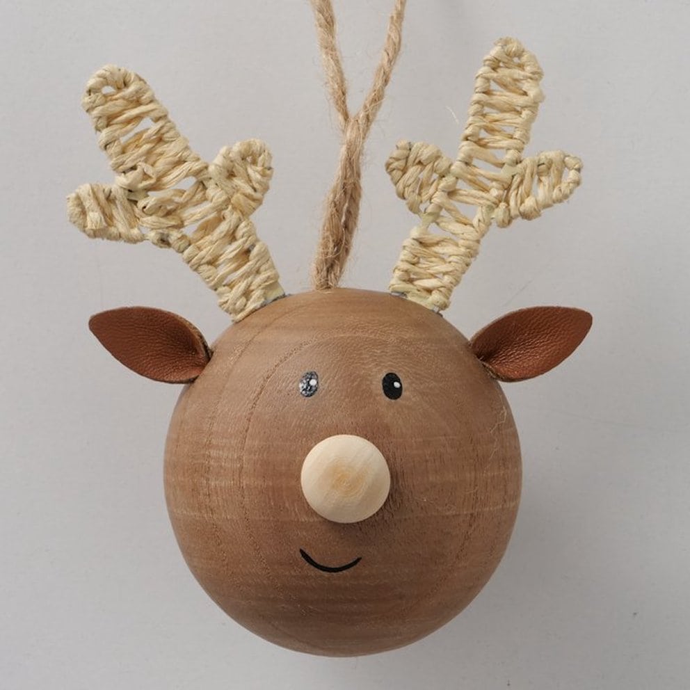 Round Wooden Ball Hanging Reindeer Christmas Decoration