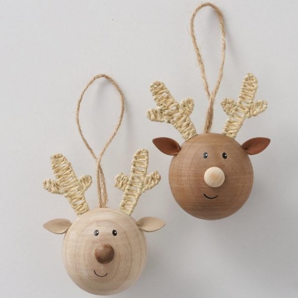 Round Wooden Ball Hanging Reindeer Christmas Decoration Round Wooden Ball Hanging Reindeer Christmas Decoration
