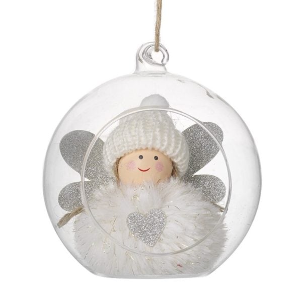 White Fluffy Fairy in Glass Bauble