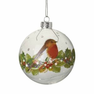 Glass Bauble painted Christmas Robin