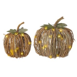 Orange Glitter Light-Up Wicker Pumpkins