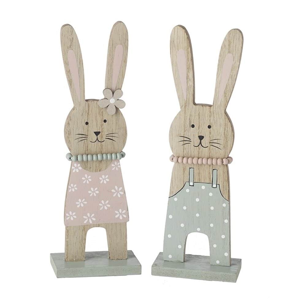 Pastel Wooden Rabbits with Necklaces