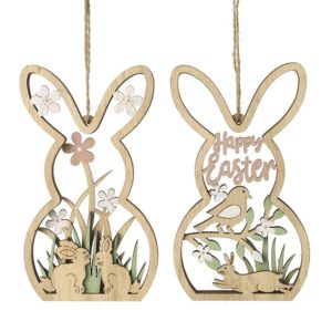 Happy Easter Cut Out Wooden Rabbit