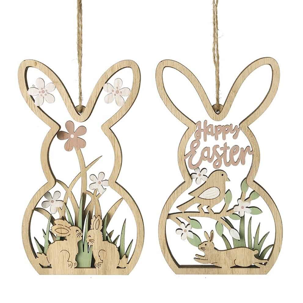 Happy Easter Cut Out Wooden Rabbit