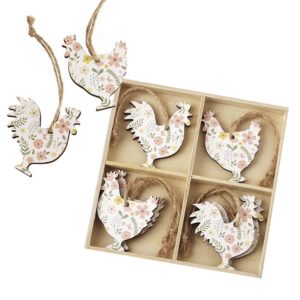 Floral Print Wooden Chicken Easter Decoration